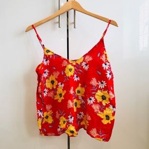 Divided Red and Yellow floral Cami crop top